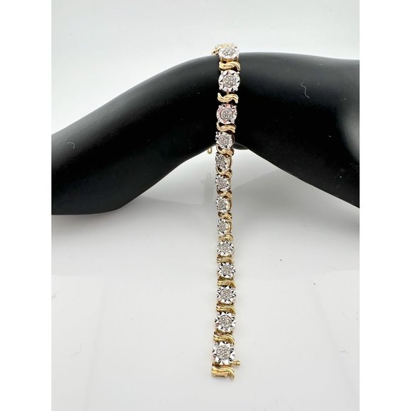 Beautiful Two Tone 1 Ct Diamond Bracelet - Sterling Silver Gold Plate S Curves - Picture 1 of 11